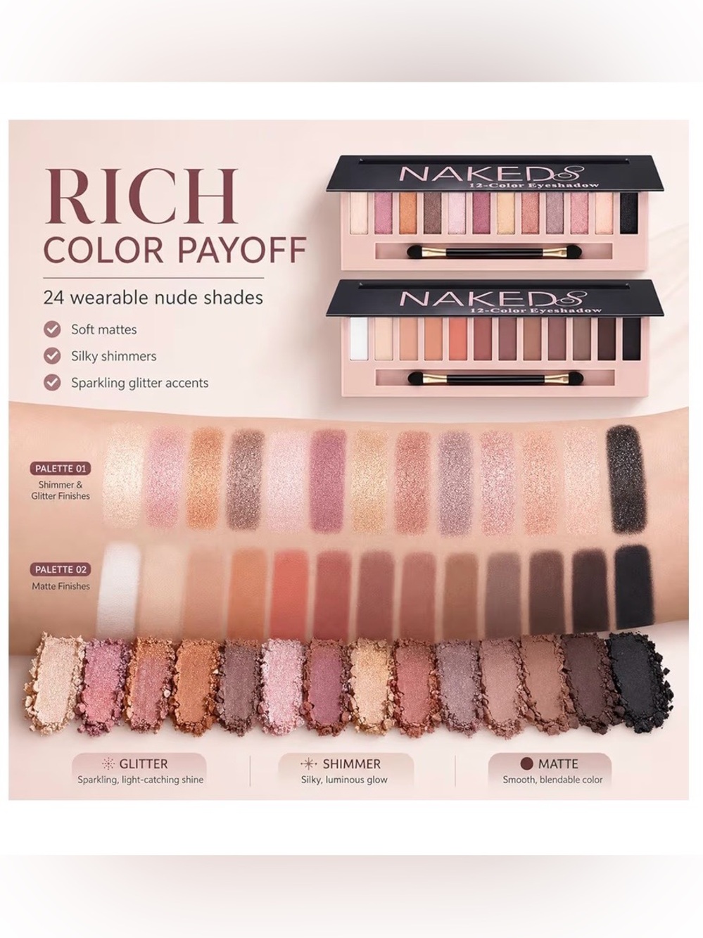 Sulily 12 Colors Naked Eyeshadow Palette-Nude Matte Shimmer Smokey Glitter - Picture 8 of 8